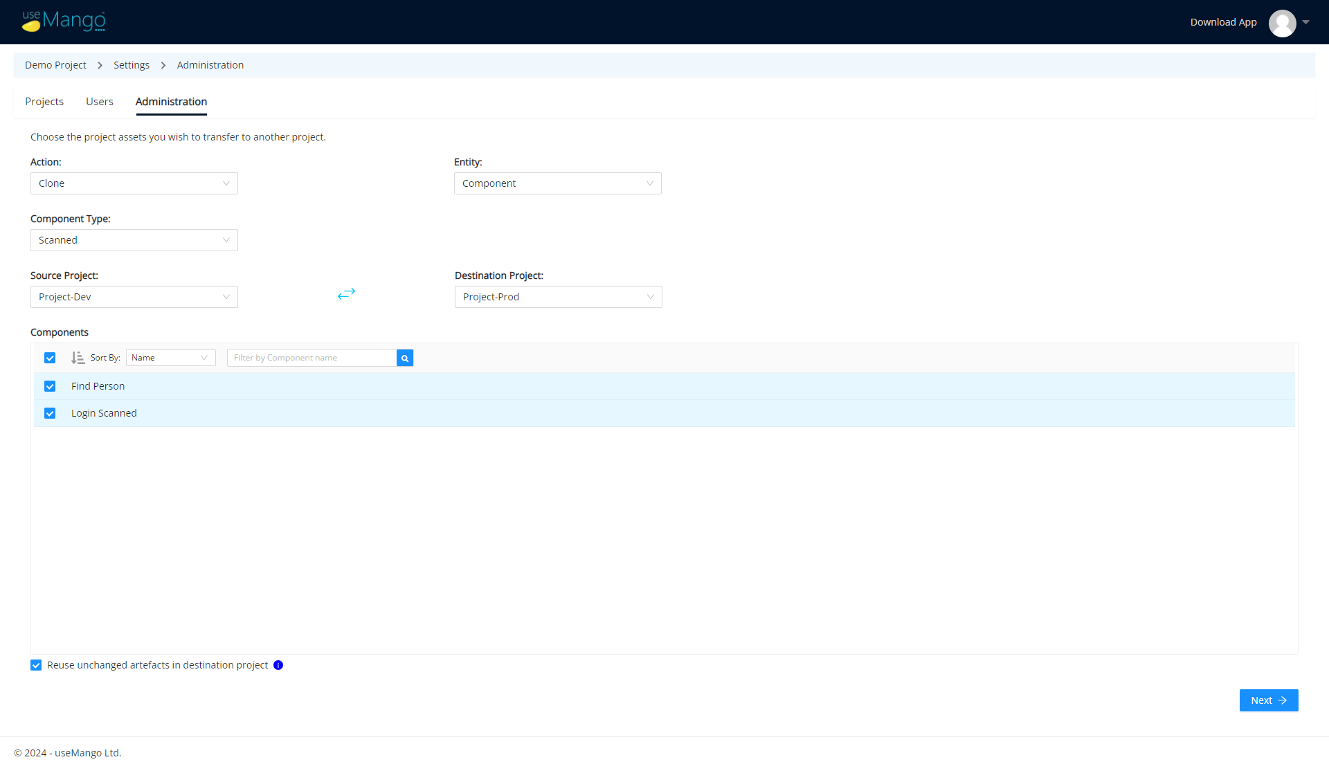 Administration Tab - Cloning Scanned Components