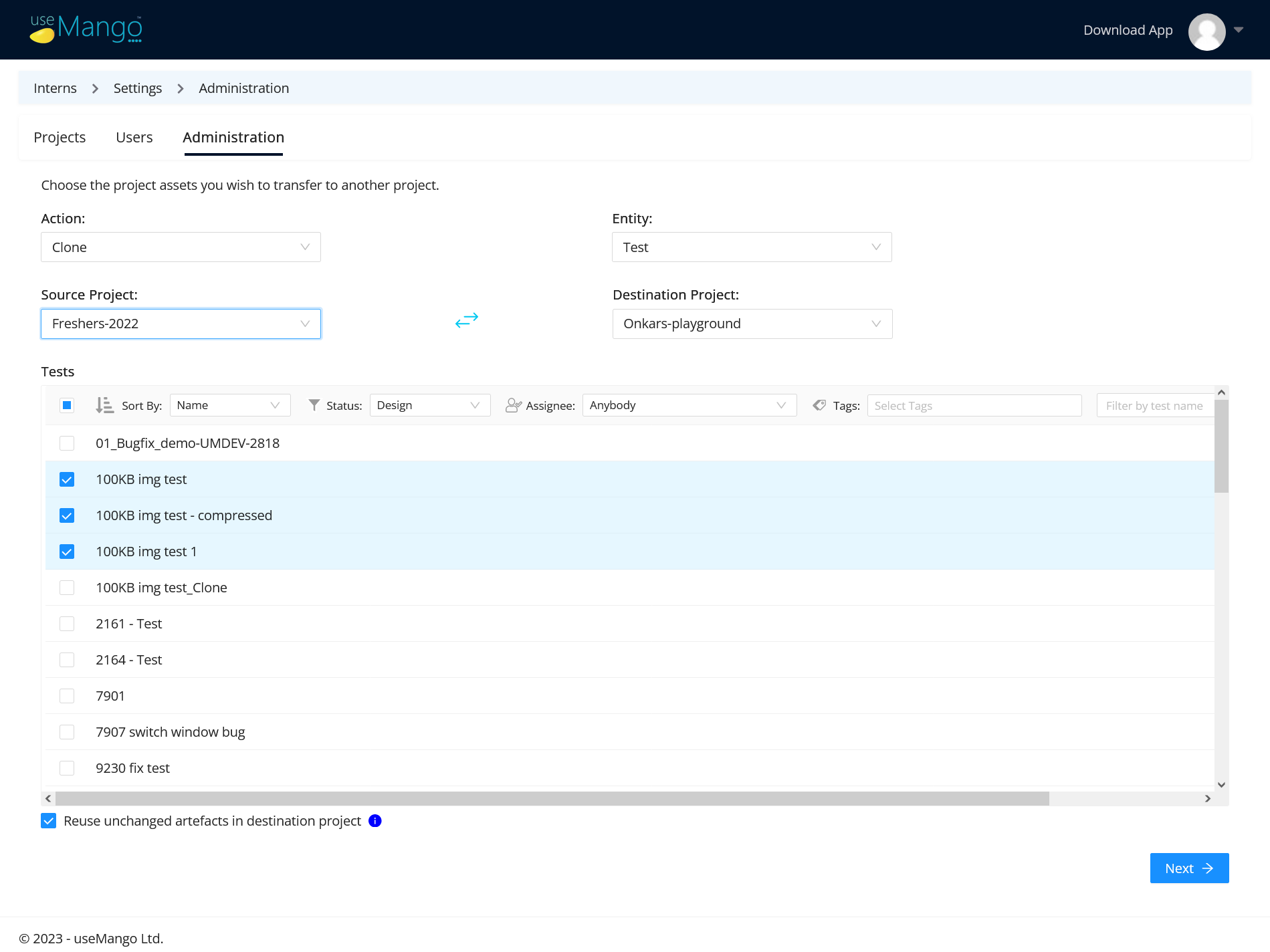 Administration Tab - Cloning Tests